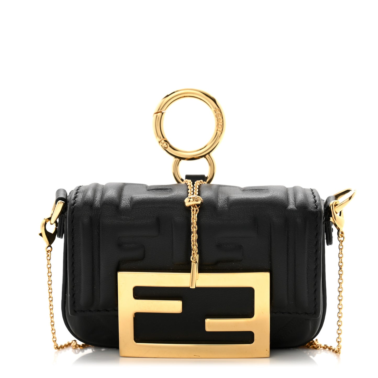 Nappa Matisse FF Embossed Nano Maxi Buckle Baguette Charm Black