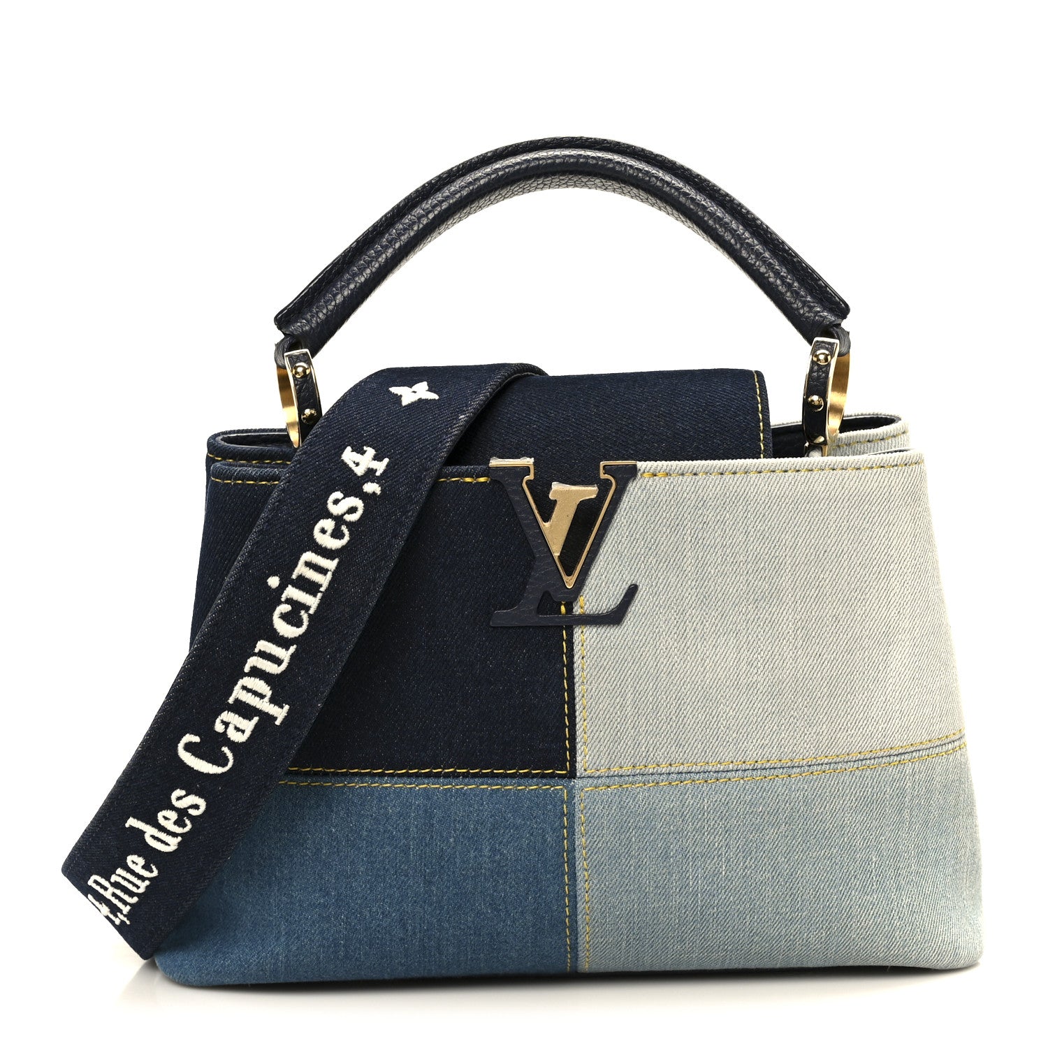 LOUIS VUITTON スキニーデニム ダークブルー Louis Vuitton Taurillon Denim Capucines BB Navy Blue 1843481