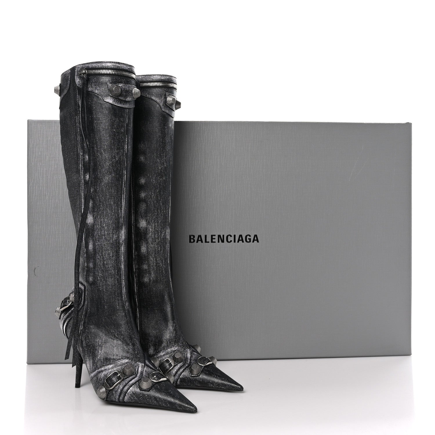 Balenciaga Lambskin Printed Denim Cagole 90mm Boots 36 Black 7 of 7