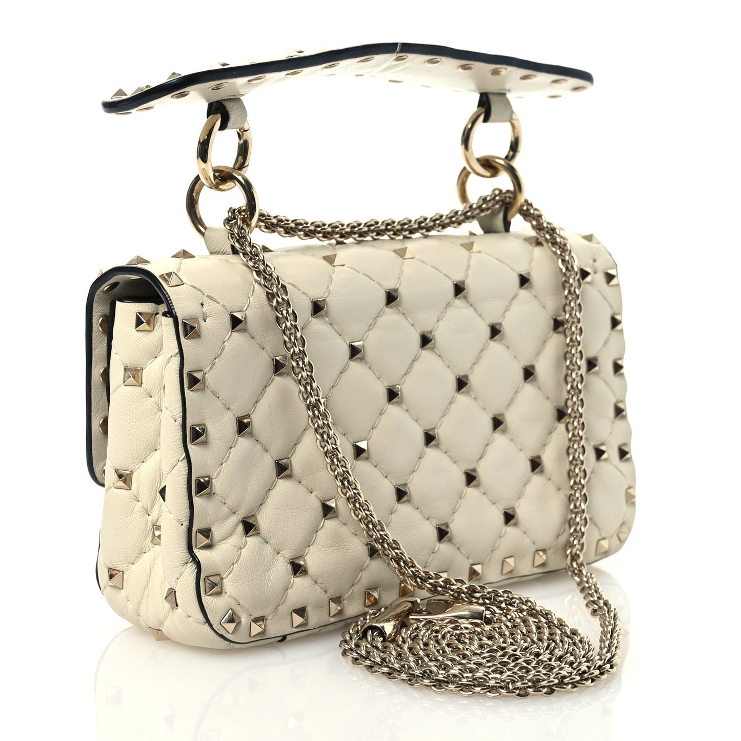 Nappa Small Rockstud Spike Shoulder Bag Light Ivory
