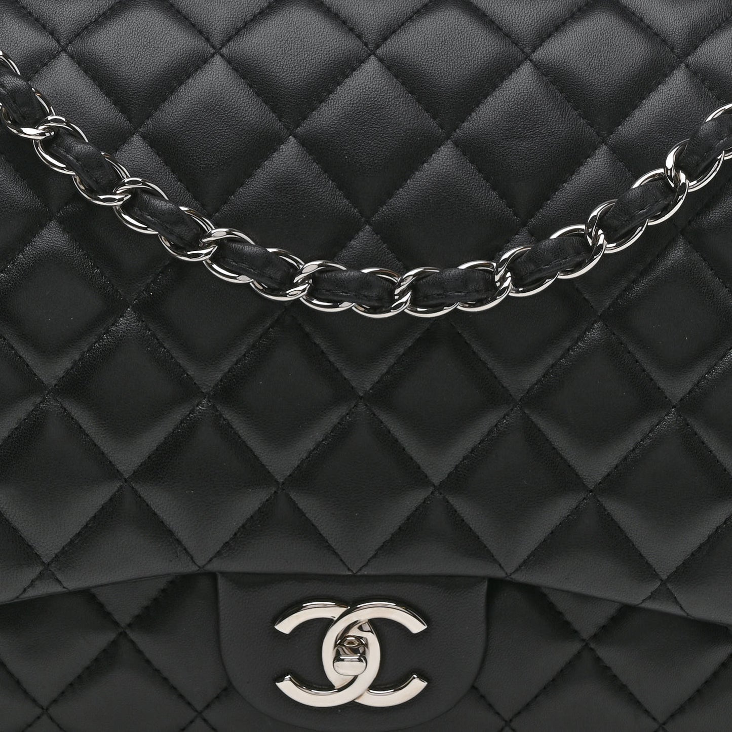 Lambskin Quilted Maxi Double Flap Black
