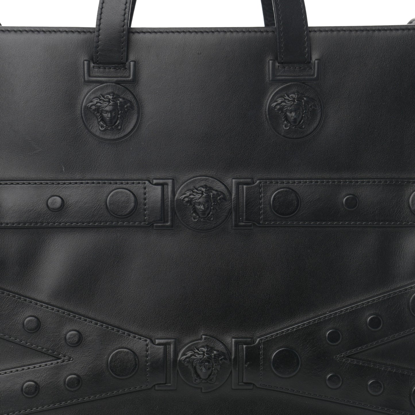 Calfskin Medusa Stud Tribute Tote Black