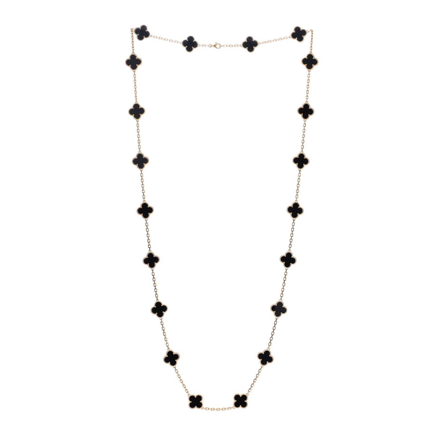 18K Yellow Gold Black Onyx 20 Motifs Vintage Alhambra Necklace