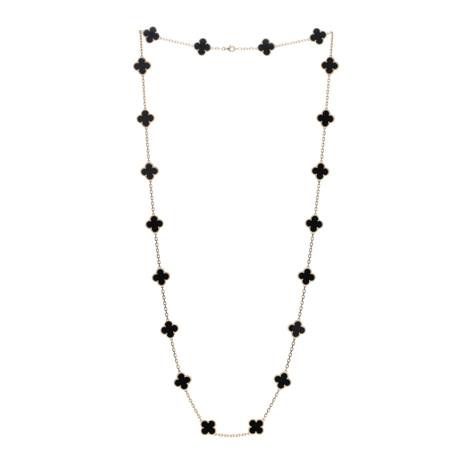 Van Cleef & Arpels 18K Yellow Gold Black Onyx 20 Motifs Vintage Alhambra Necklace 2 of 5
