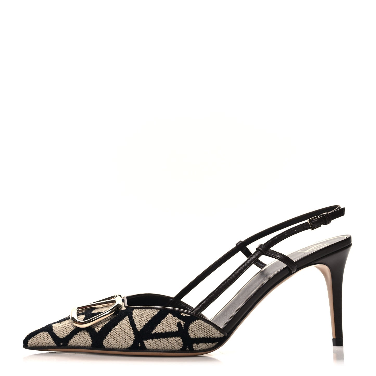 Toile Iconographe Vlogo Slingback 80mm Pumps 39 Naturale Black Fondant