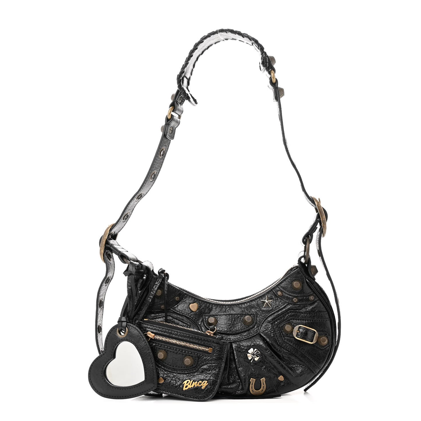 Agneau Arena Pin Embellished Le Cagole Shoulder Bag XS Black
