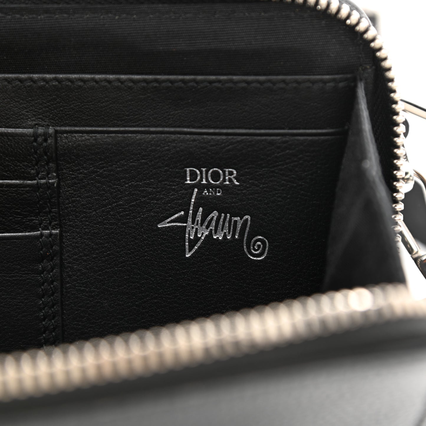 X SHAWN STUSSY Grained Calfskin Double Zip Crossbody Pouch Black
