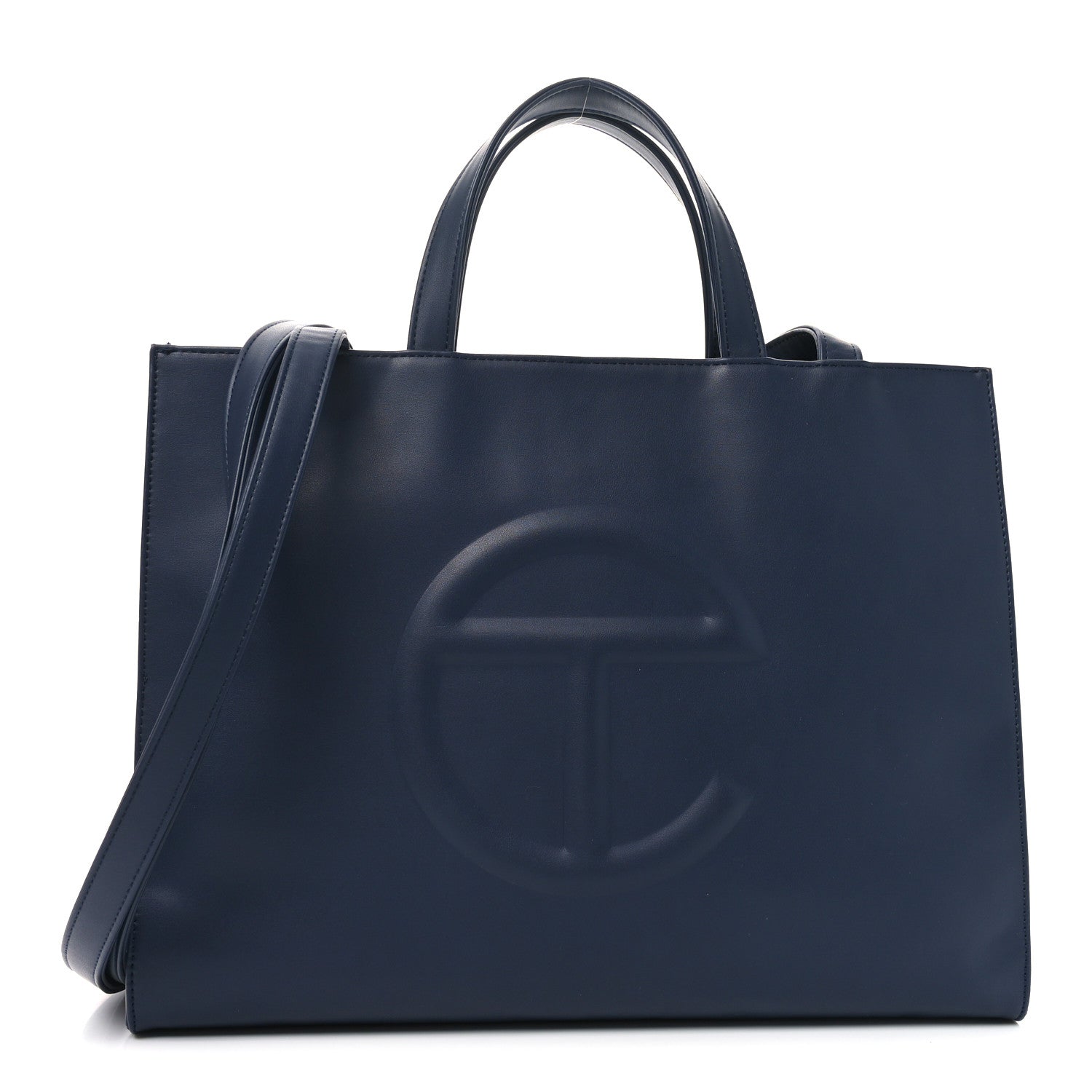 Telfar Vegan Leather Medium Shopping Bag Navy 1738900 – FASHIONPHILE