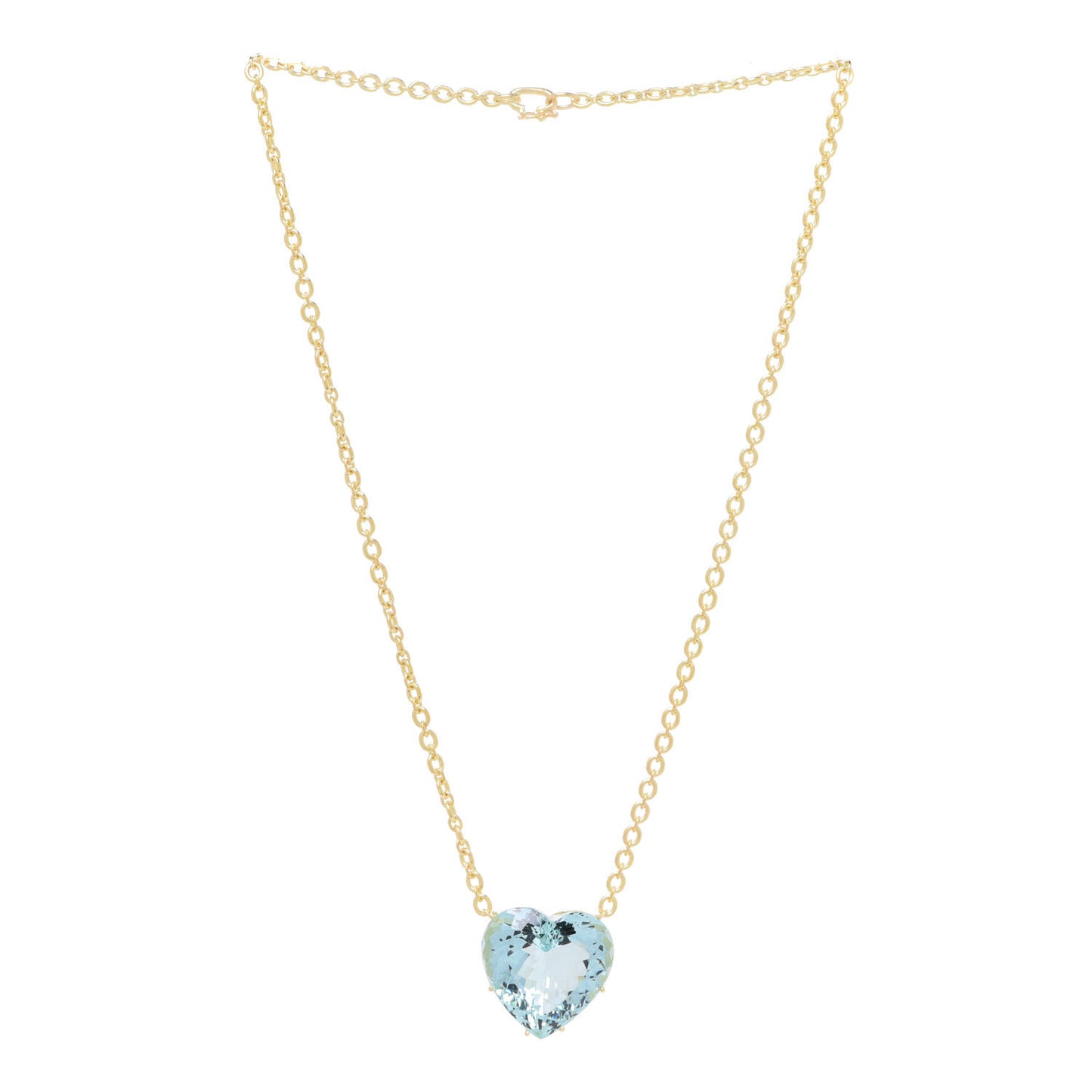 18K Yellow Gold Aquamarine Heart Pendant Necklace