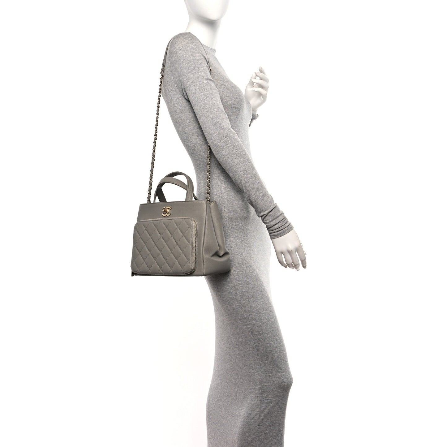 Caviar Quilted Small Business Affinity Shopping Bag Grey