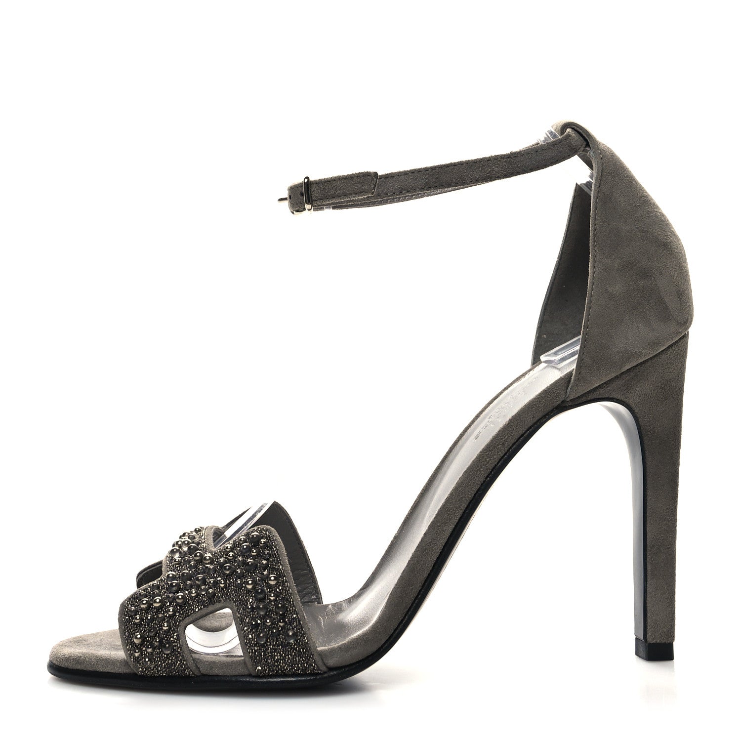 Hermes Suede Goatskin Crystal Premiere 105 Sandals 38 Grey  display picture 1