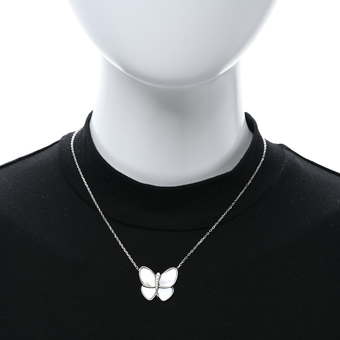 18K White Gold Mother of Pearl Diamond Butterfly Pendant Necklace