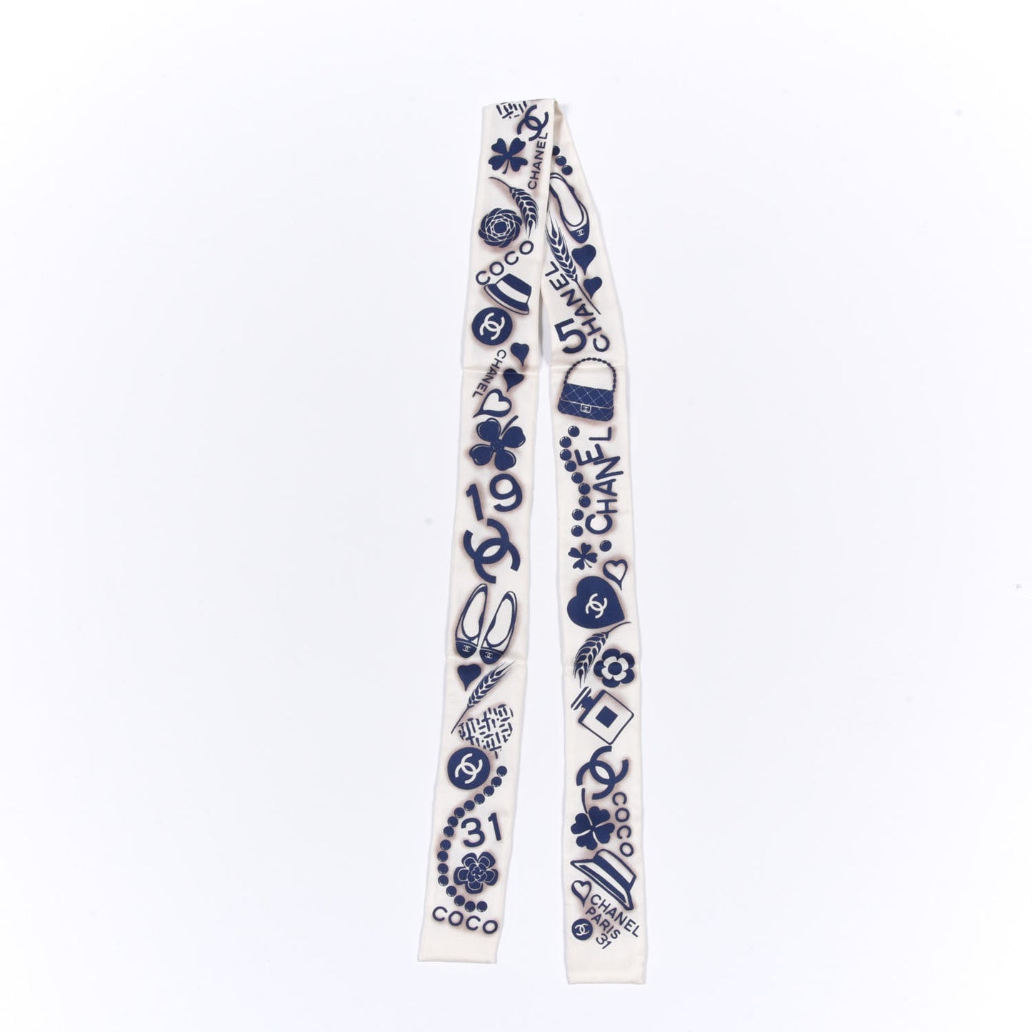 Silk CC Slim Bandeau Scarf White Blue