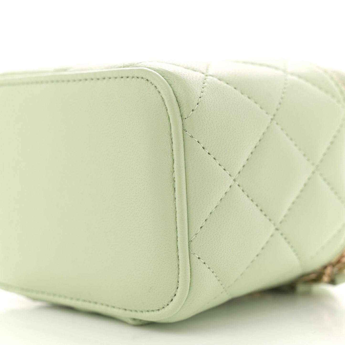Lambskin Quilted Pearl Crush Mini Vanity Case With Chain Light Green