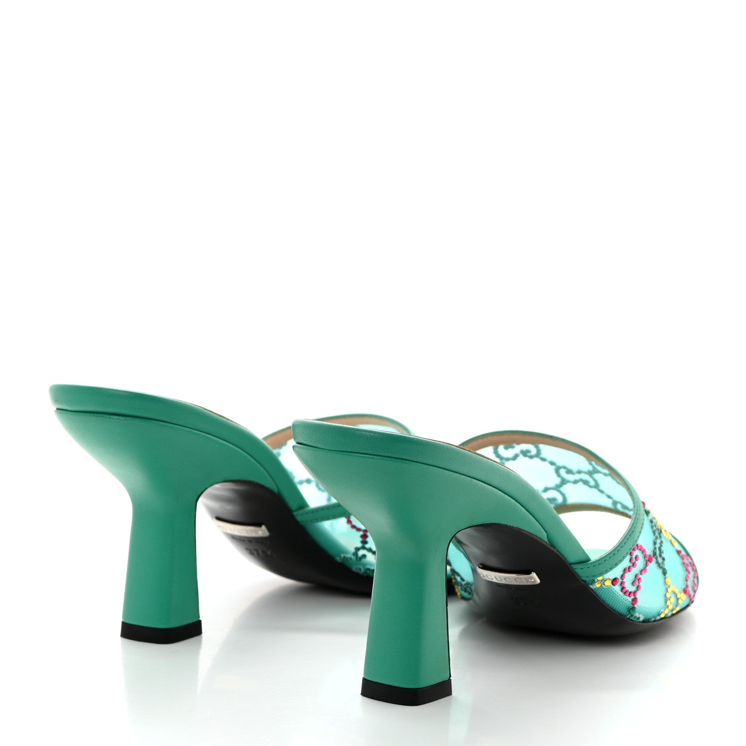 Gucci Tela Retino Nappa Crystal GG Monogram Square G 95mm Slide Sandals 37.5 Turquoise 4 of 8