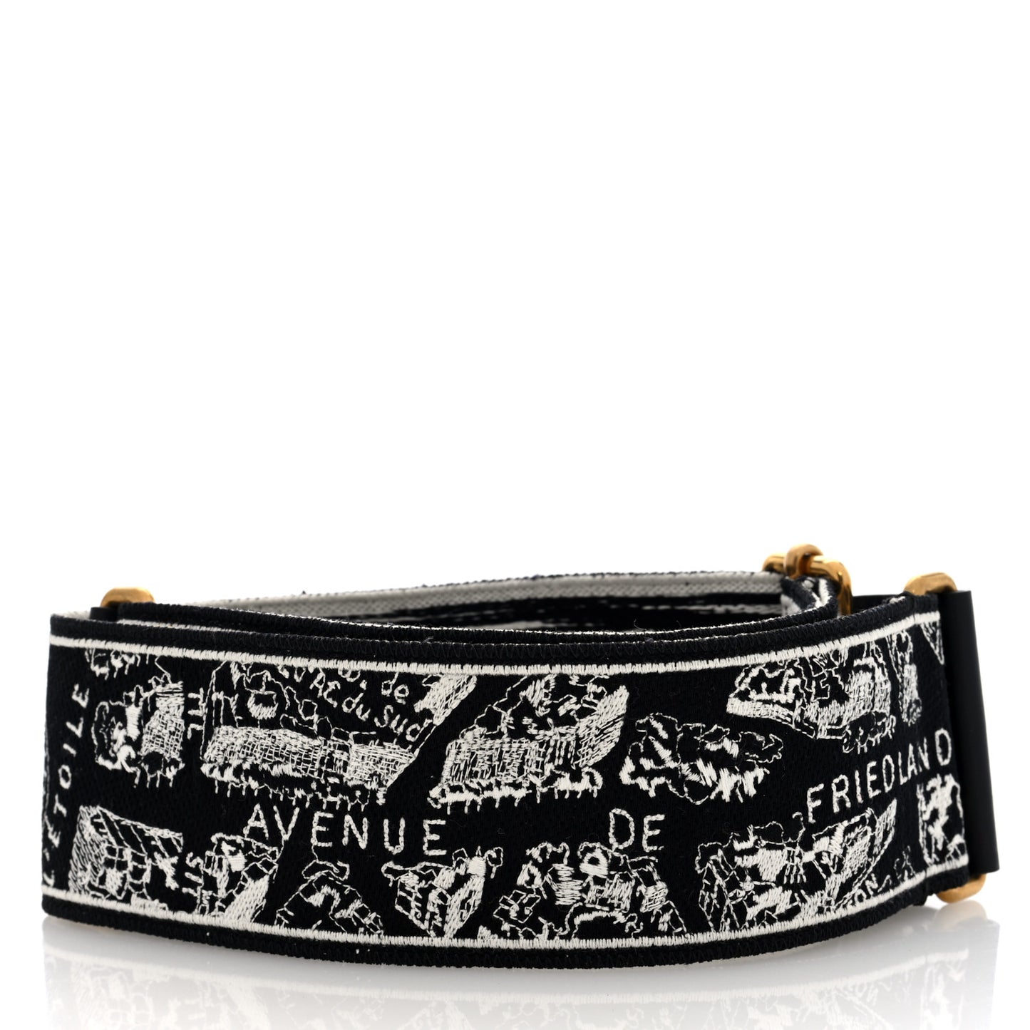 Canvas Embroidered Plan de Paris Shoulder Strap Black White