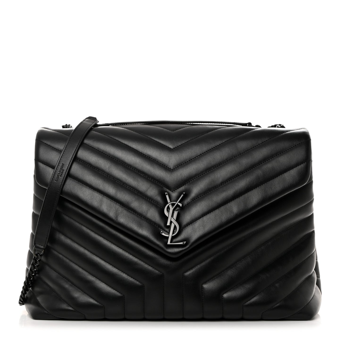 Calfskin Y Quilted Monogram Monochrome Large Loulou Chain Satchel Black