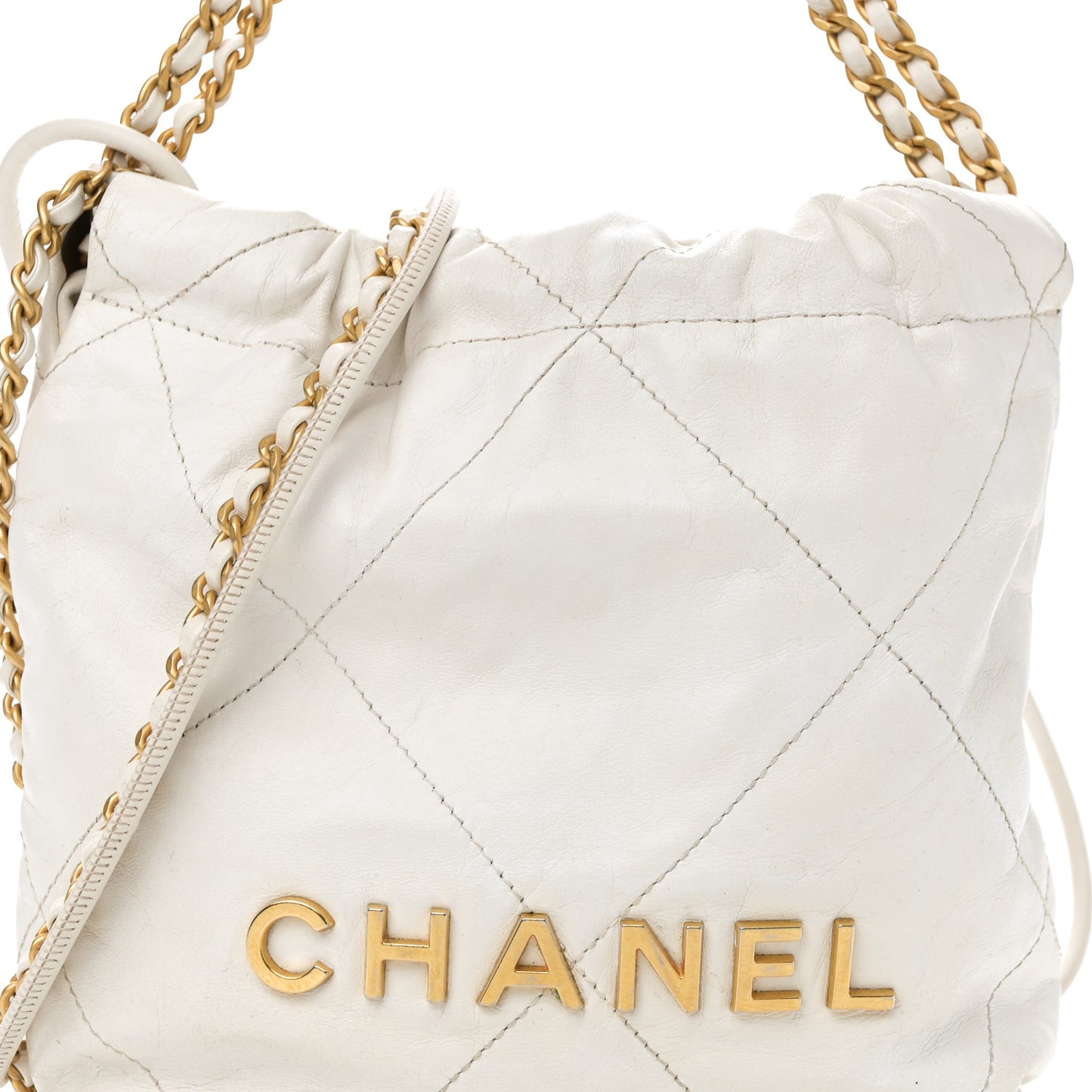 Shiny Calfskin Quilted Mini Chanel 22 White