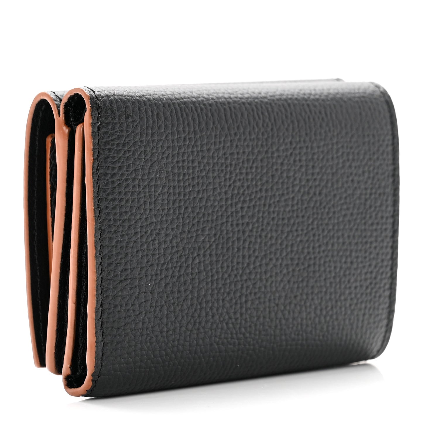 Grained Calfskin Anagram Trifold Wallet Black