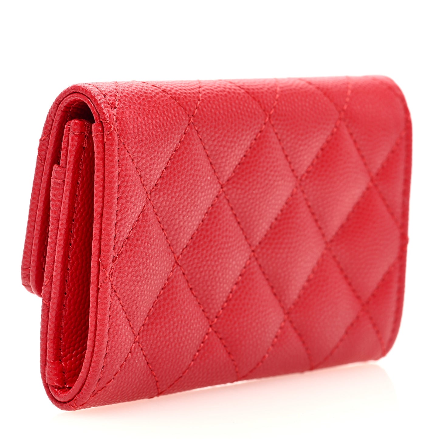 Caviar Quilted Crystal Enamel CC Card Holder Red