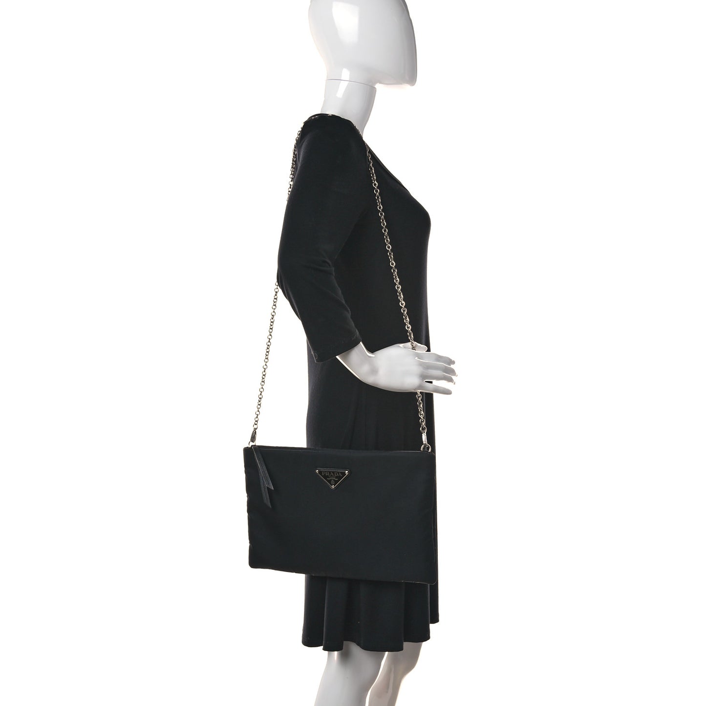 Tessuto Nylon Soft Padded Medium Chain Clutch Bag Black