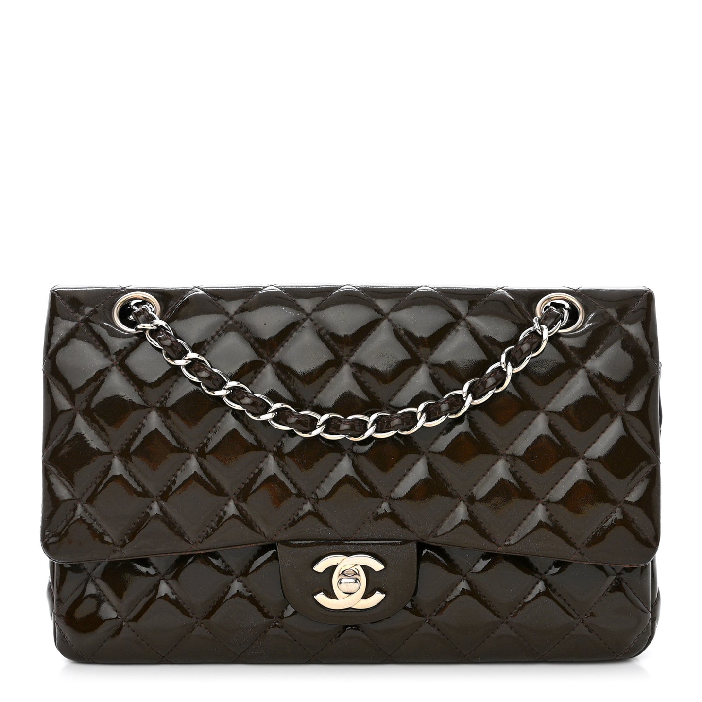 Patent Quilted Medium Double Flap Brown