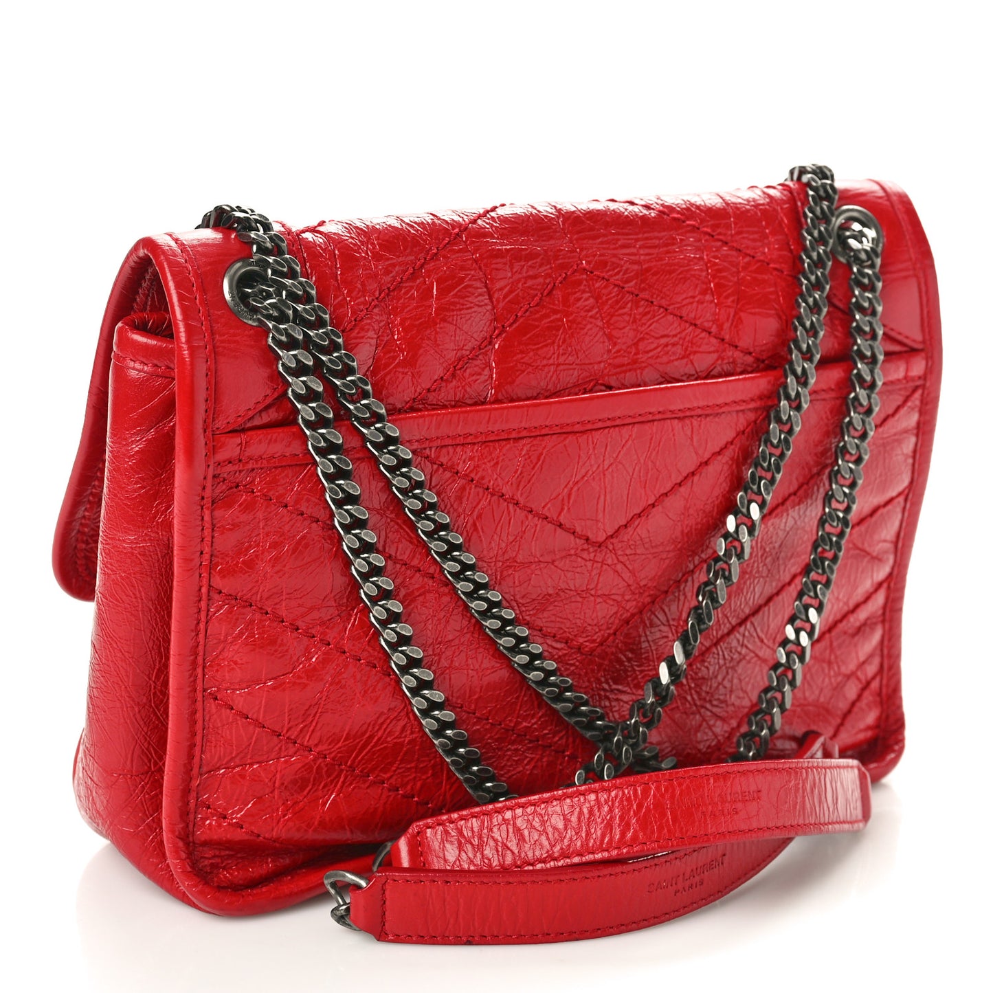 Crinkled Calfskin Matelasse Monogram Baby Niki Chain Satchel Rouge Eros