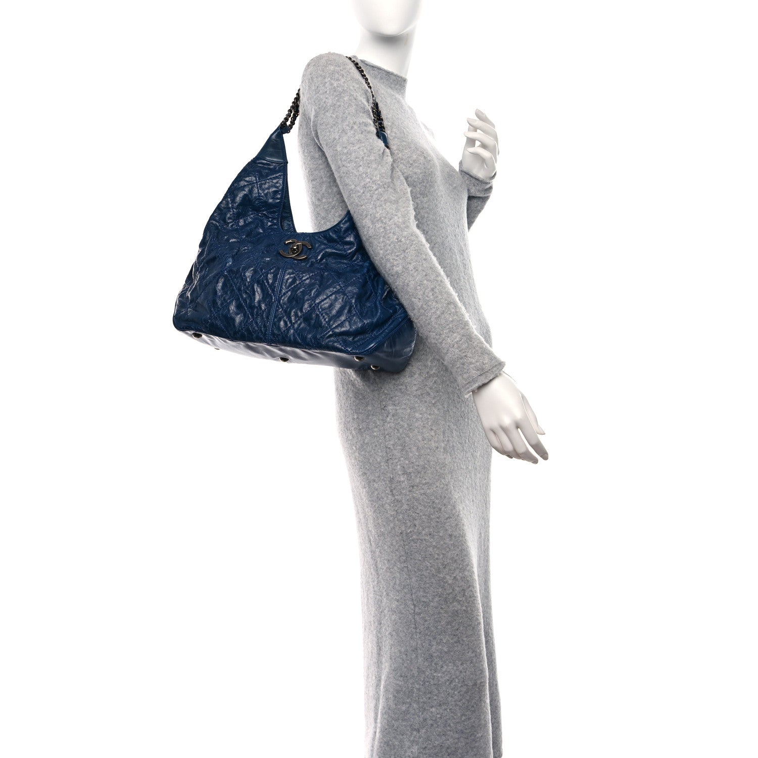 Chanel Aged Calfskin Quilted Coco Supple Hobo Navy Blue 2 of 9