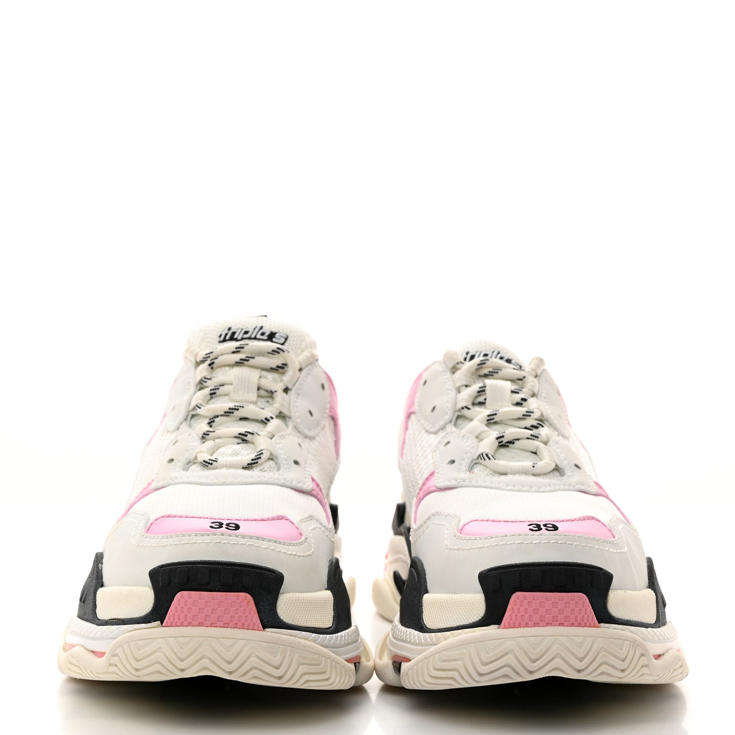 Balenciaga Fabric Mesh Washed Effect Womens Triple S Sneakers 39 Pink White Black 2 of 8