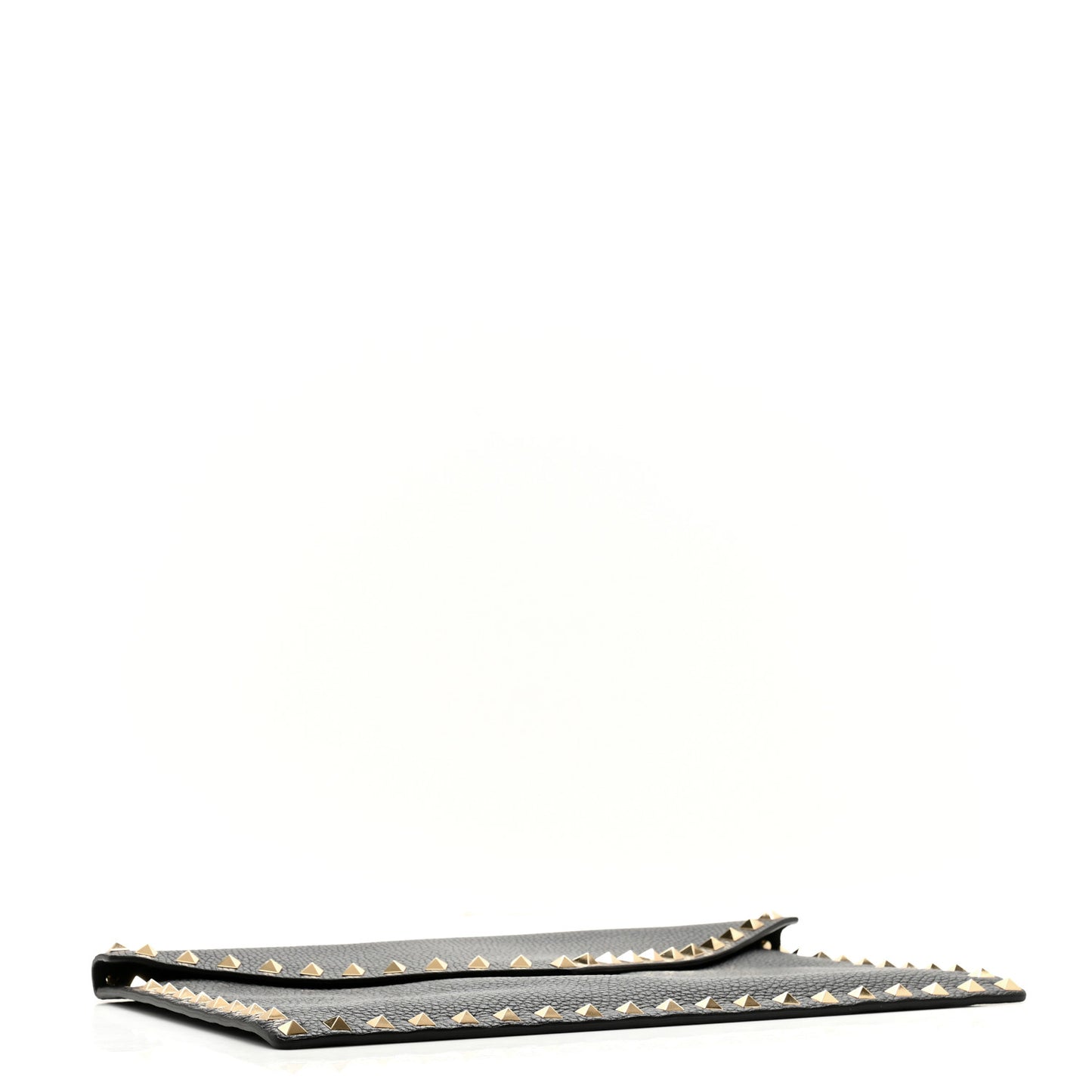 Pebbled Calfskin Large Rockstud Envelope Clutch Black