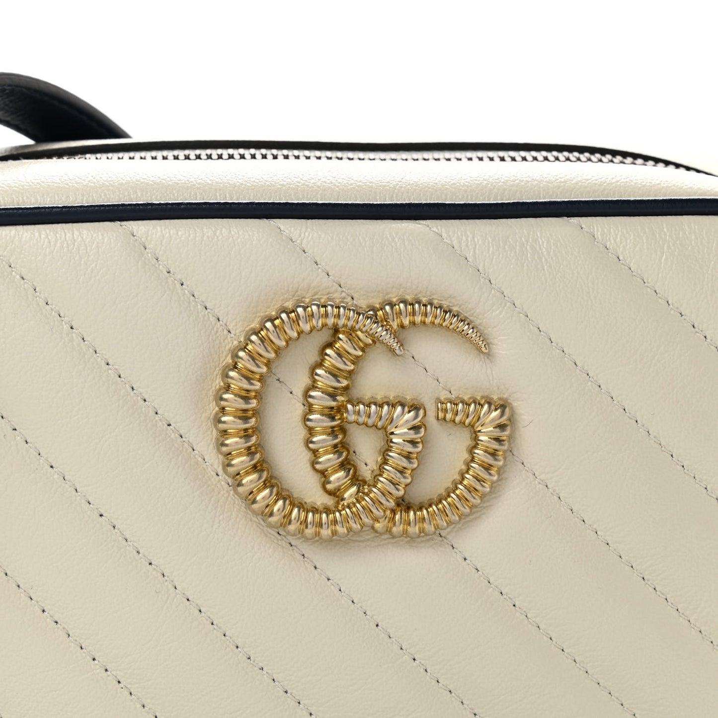 Vintage Effect Calfskin Matelasse Diagonal Small Torchon GG Marmont Chain Shoulder Bag Mystic White Blue Agata