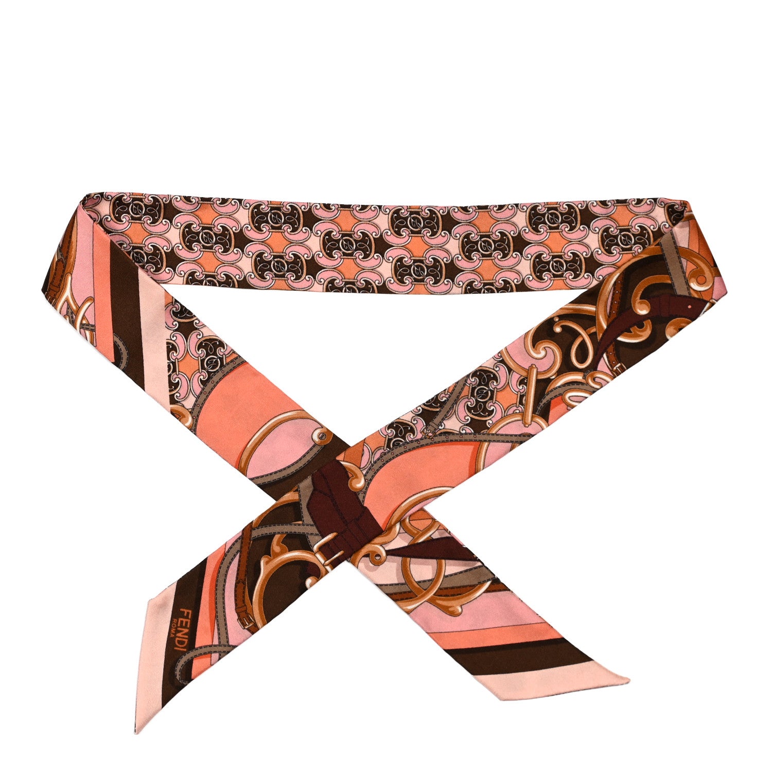 Fendi Silk Wrappy Scarf Brown Pink 1 of 3