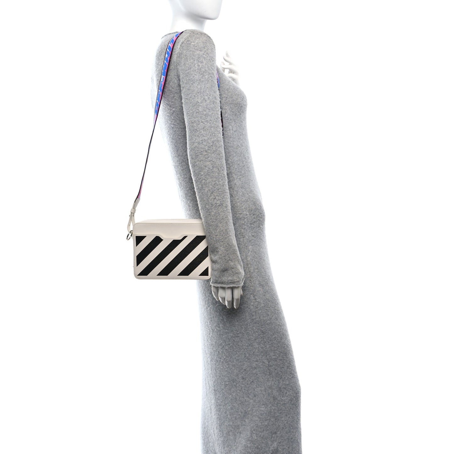 Saffiano Striped Binder Clip Camera Bag White Black Indus