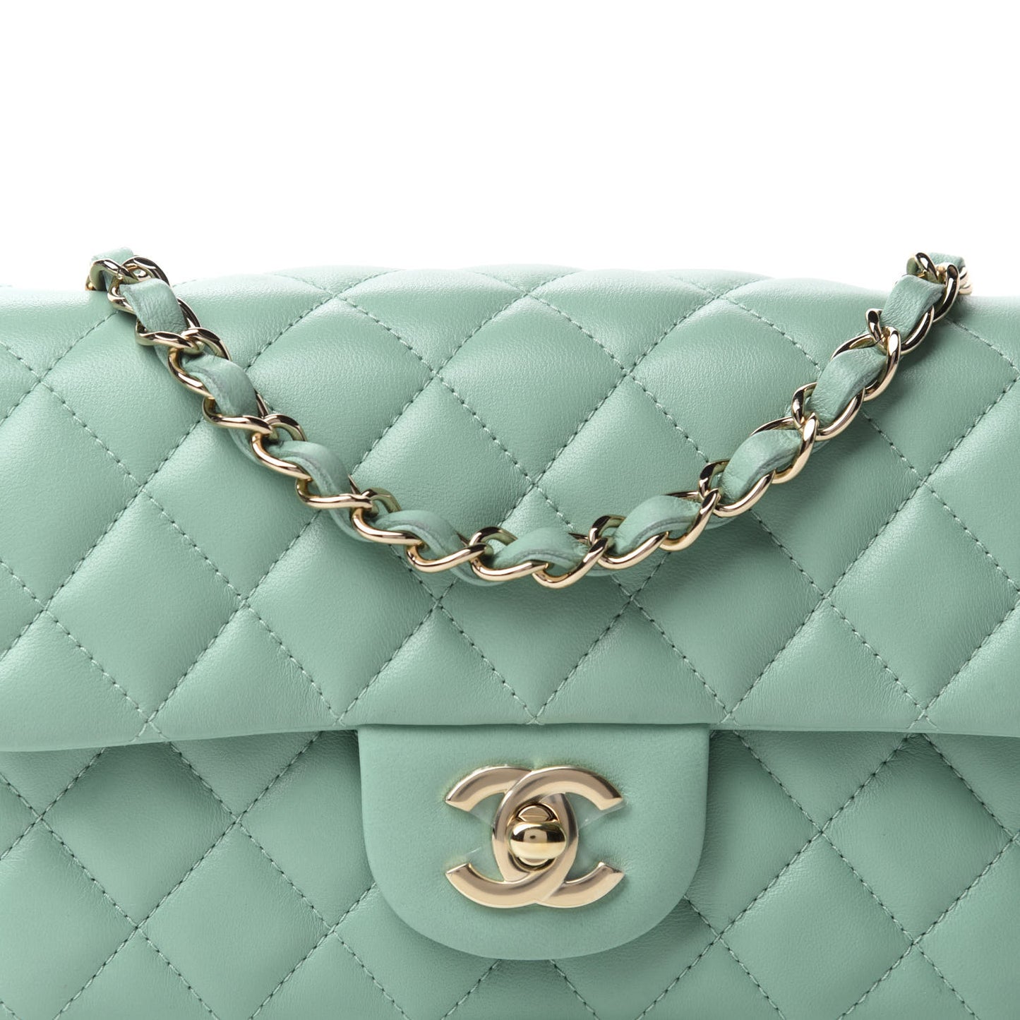 Lambskin Quilted Mini Rectangular Flap Light Green