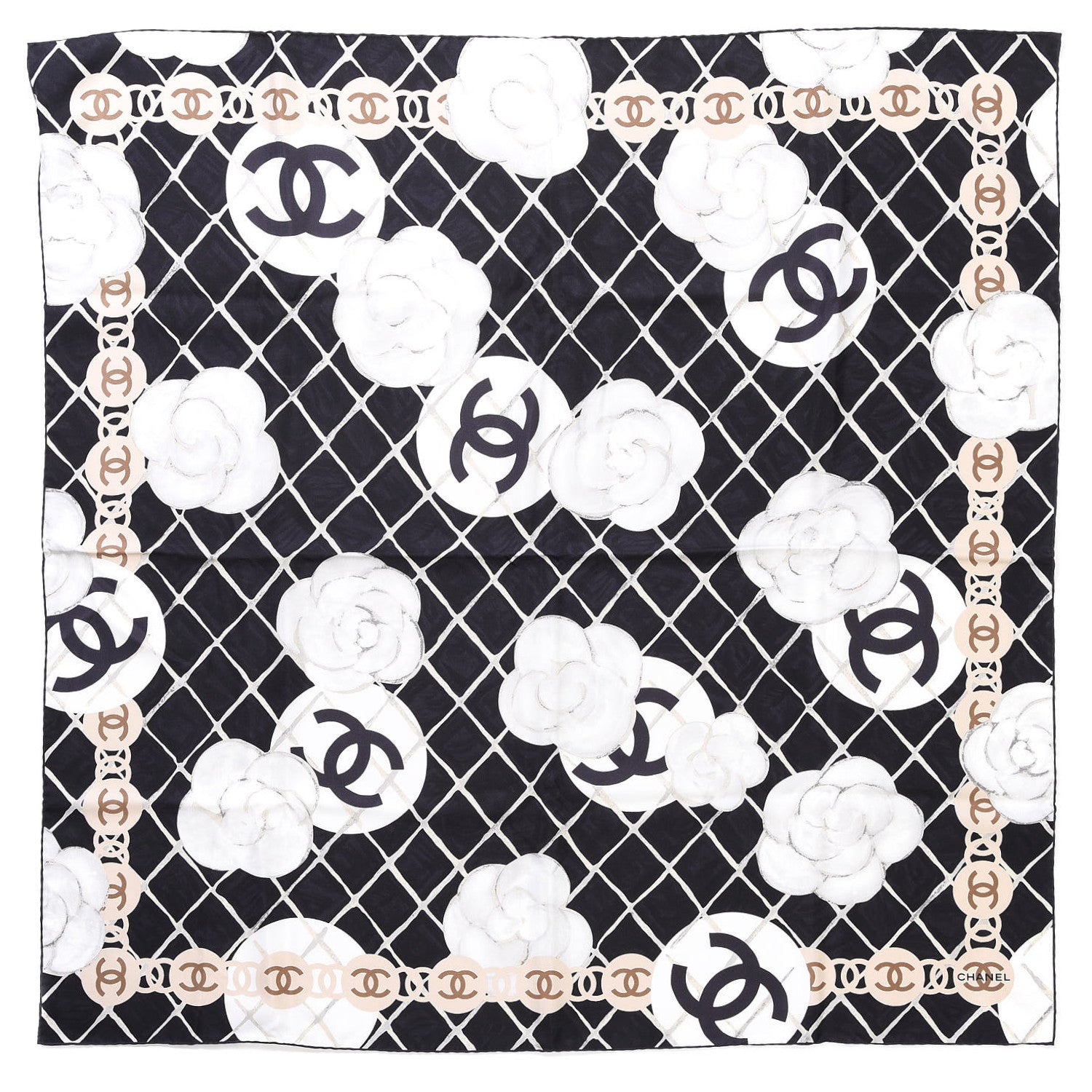 Chanel Silk CC Logo Camellia Scarf White Black 507006 – FASHIONPHILE