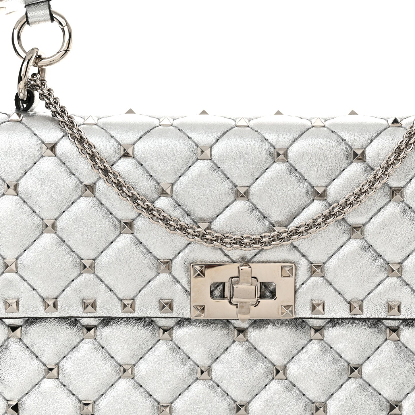 Metallic Nappa Medium Rockstud Spike Shoulder Bag Silver