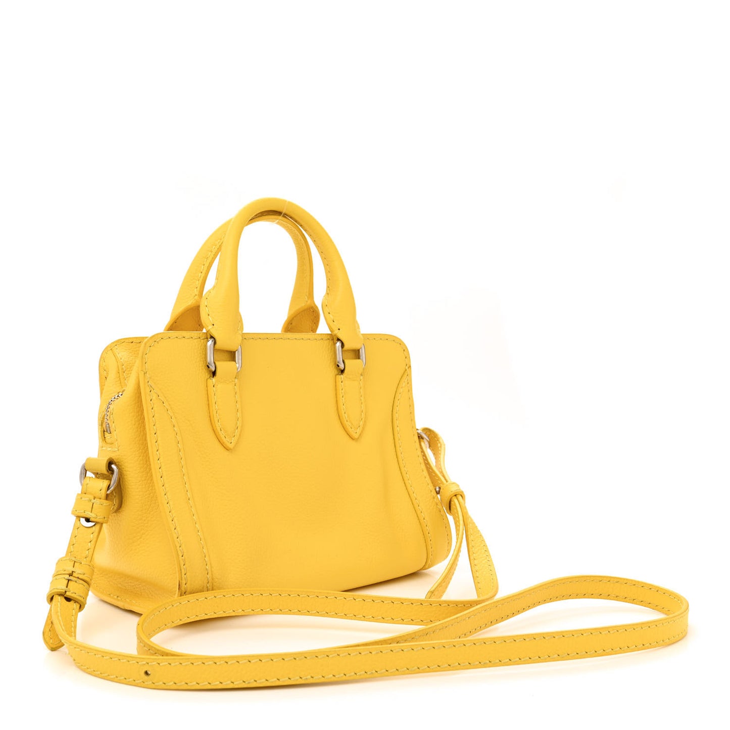 Pebbled Calfskin Mini Skull Padlock Zip Around Tote Yellow