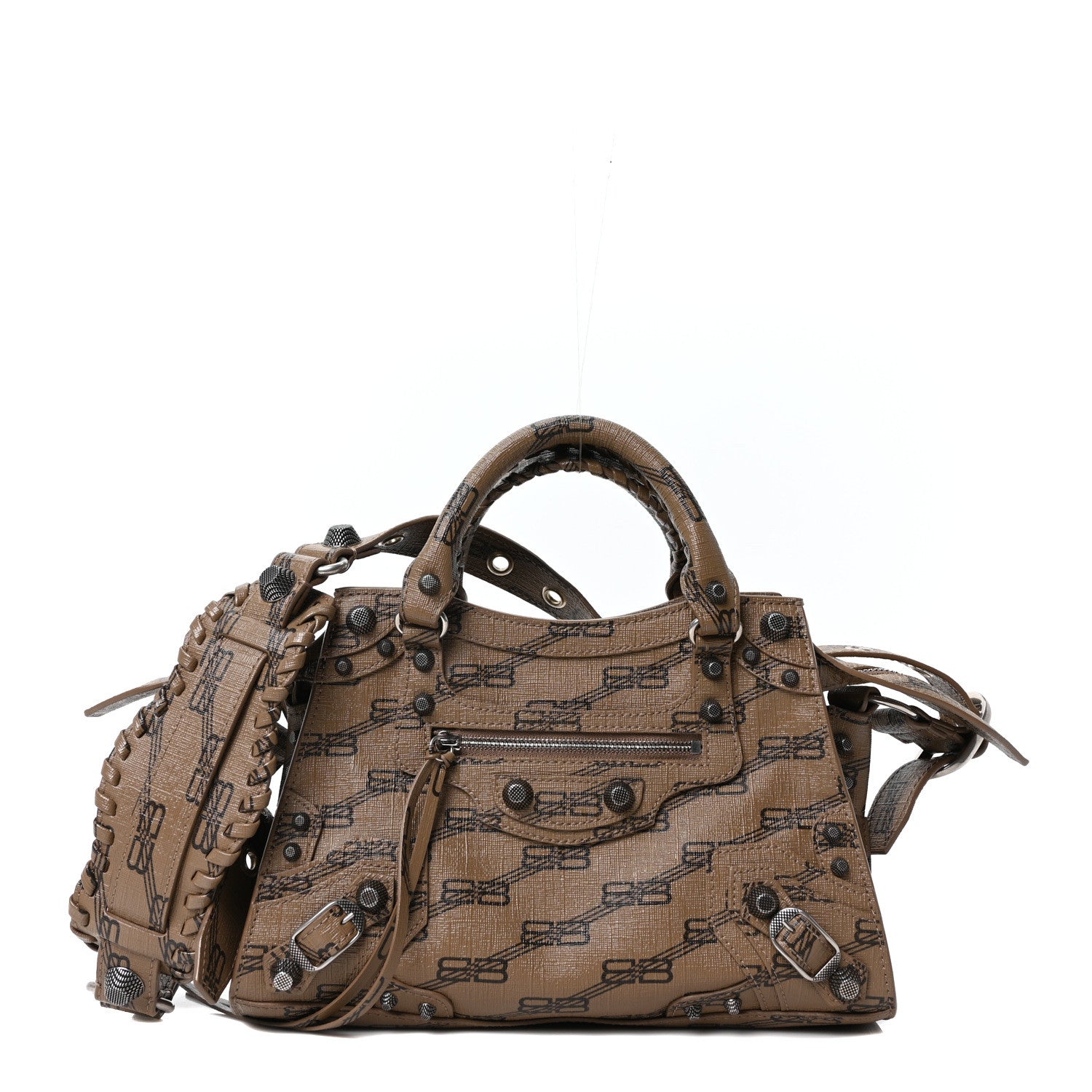 Balenciaga Coated Canvas BB Monogram Neo Cagole Handbag XS Beige