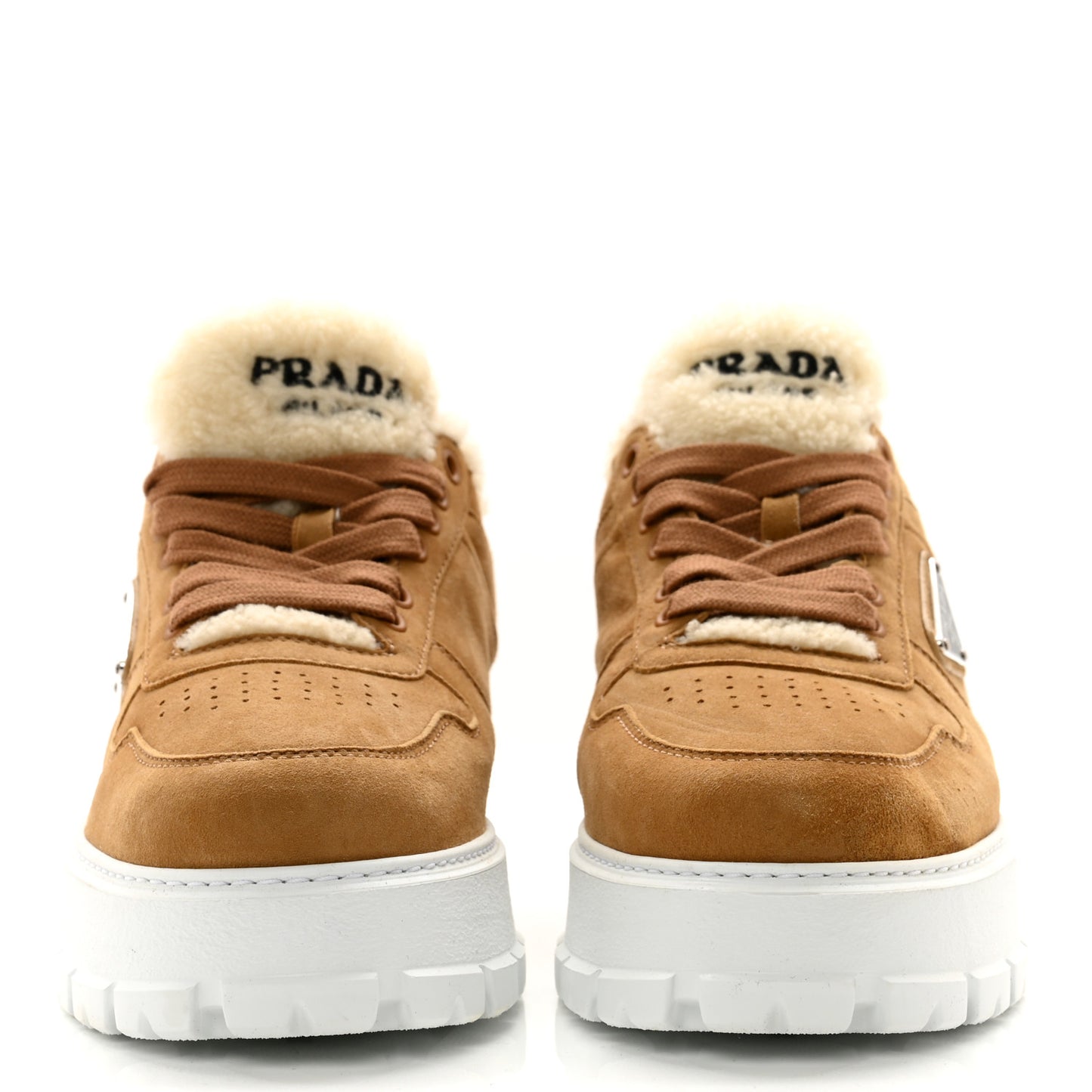 Suede Shearling Triangle Logo Downtown Sneakers 40 Ecru