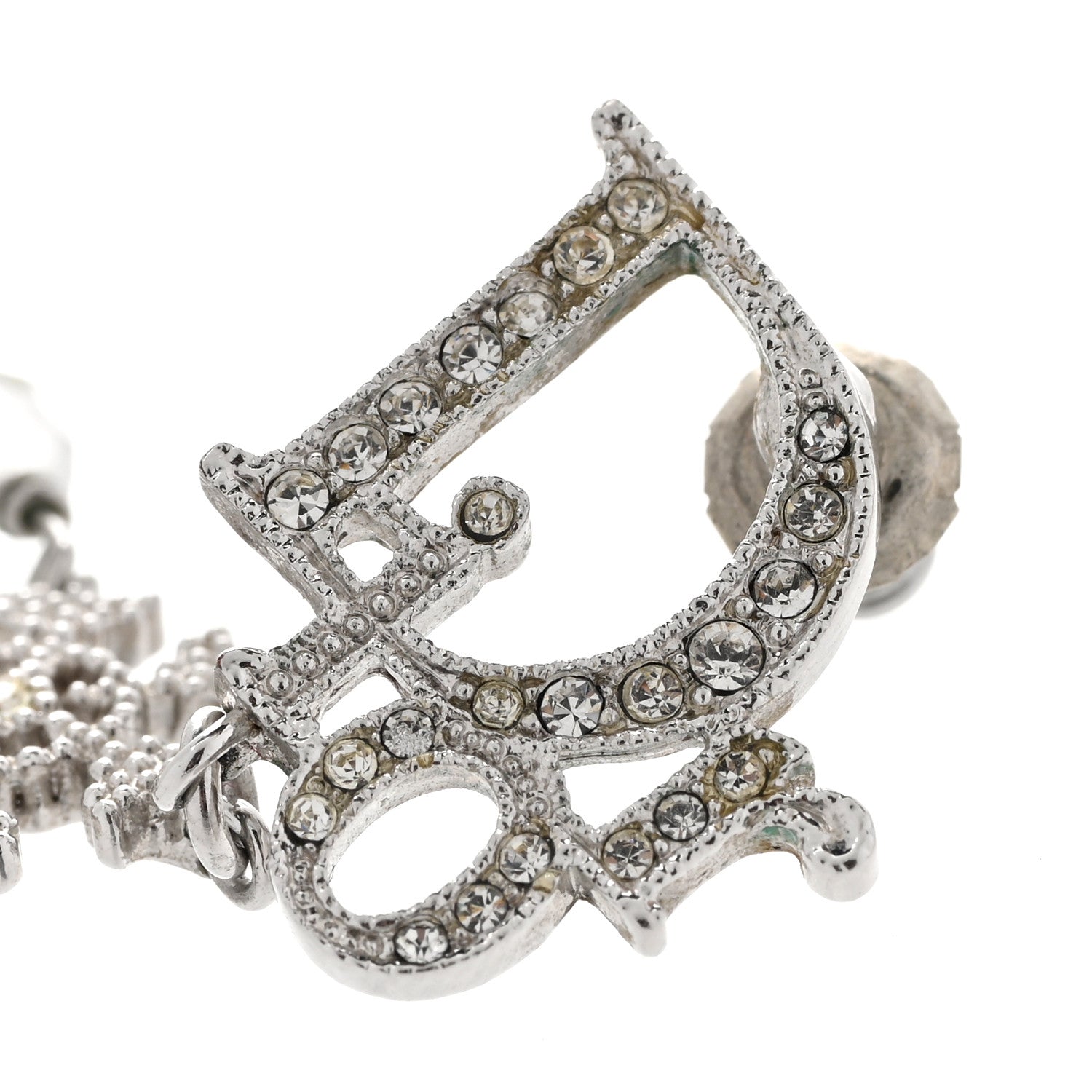 Christian Dior Crystal Logo Snowflake Earrings Silver 4 of 4
