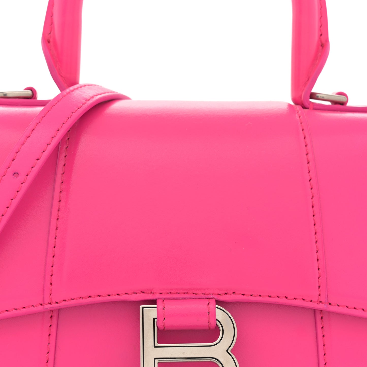 Shiny Box Calfskin Hourglass Top Handle Bag XS Acid Fuchsia