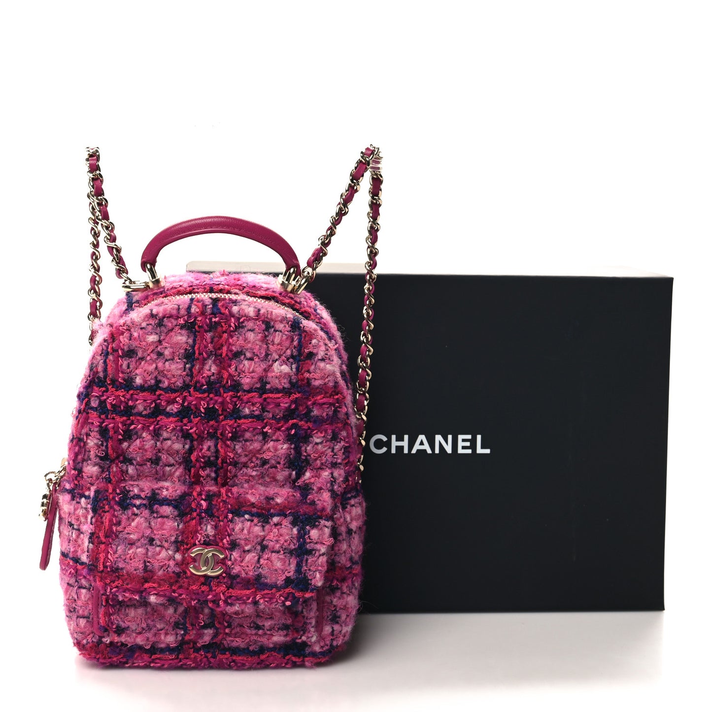 Tweed Quilted CC Mini Classic Backpack Fuchsia Navy