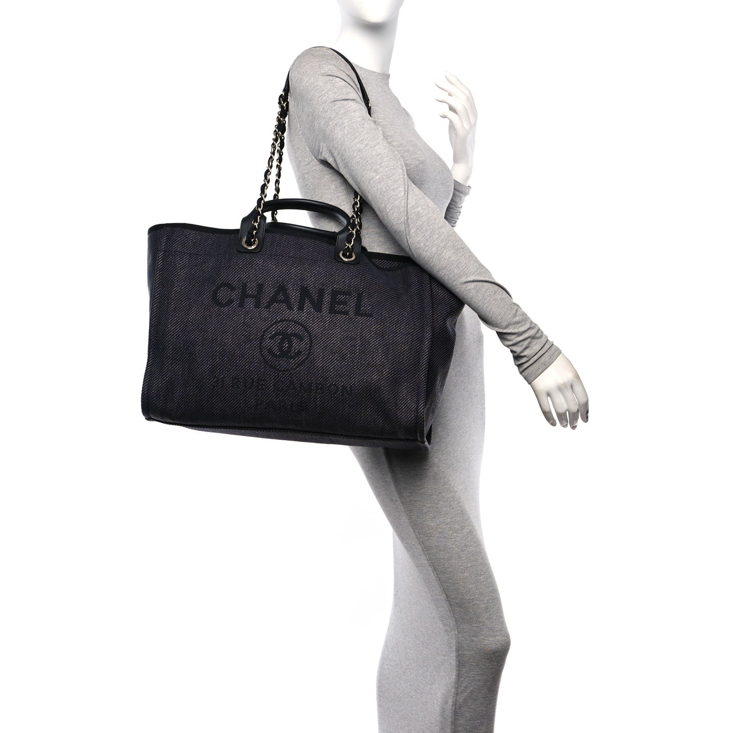 Woven Straw Raffia Large Deauville Tote Black