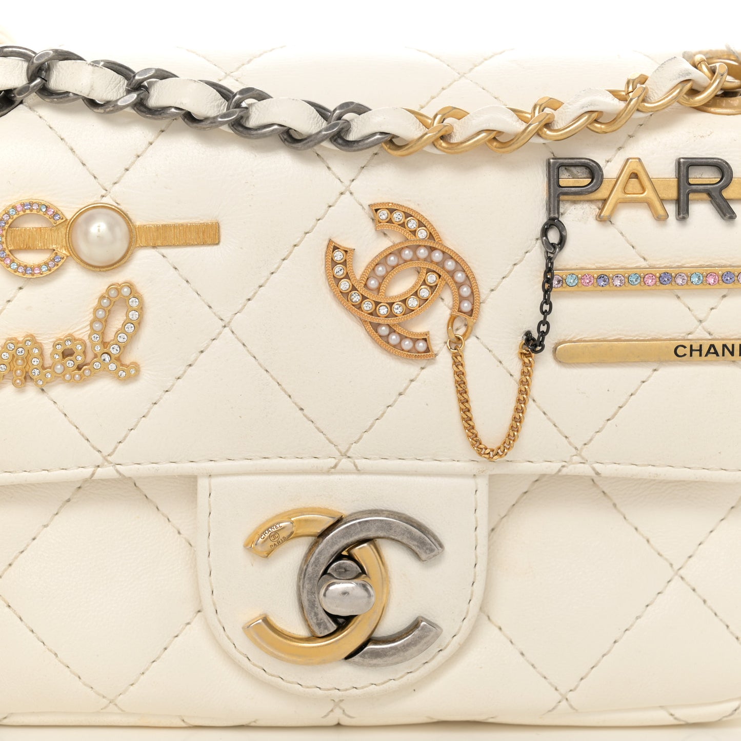 Lambskin Quilted Mini Coco Clips Flap White