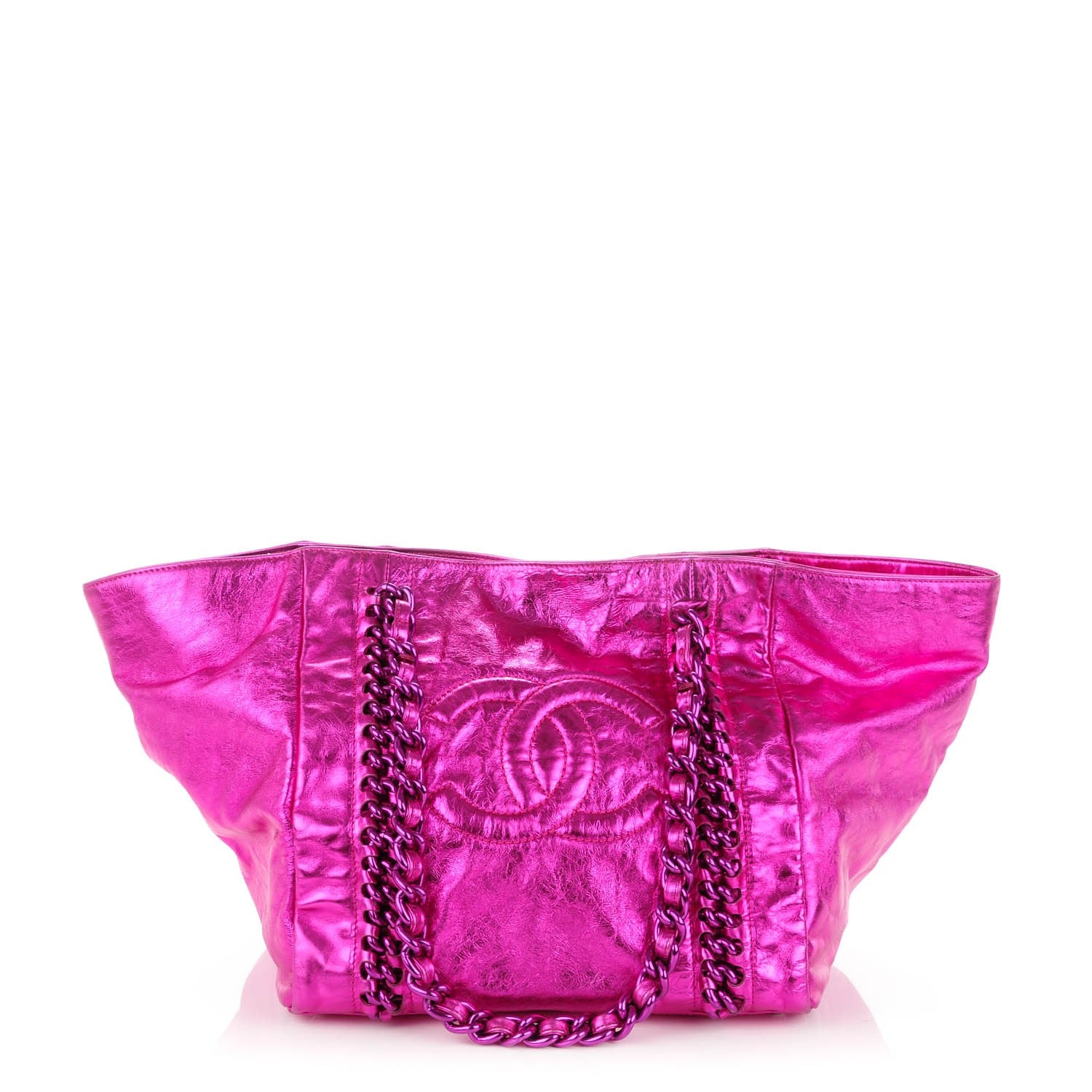 Chanel Metallic Cracked Calfskin Modern Chain Tote Fuchsia 155686