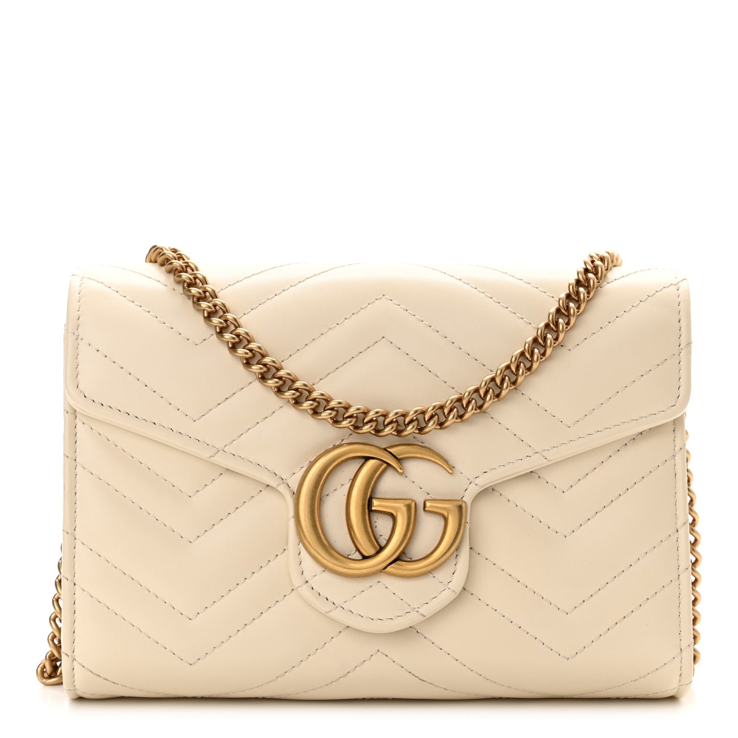 Calfskin Matelasse GG Marmont Chain Wallet Mystic White