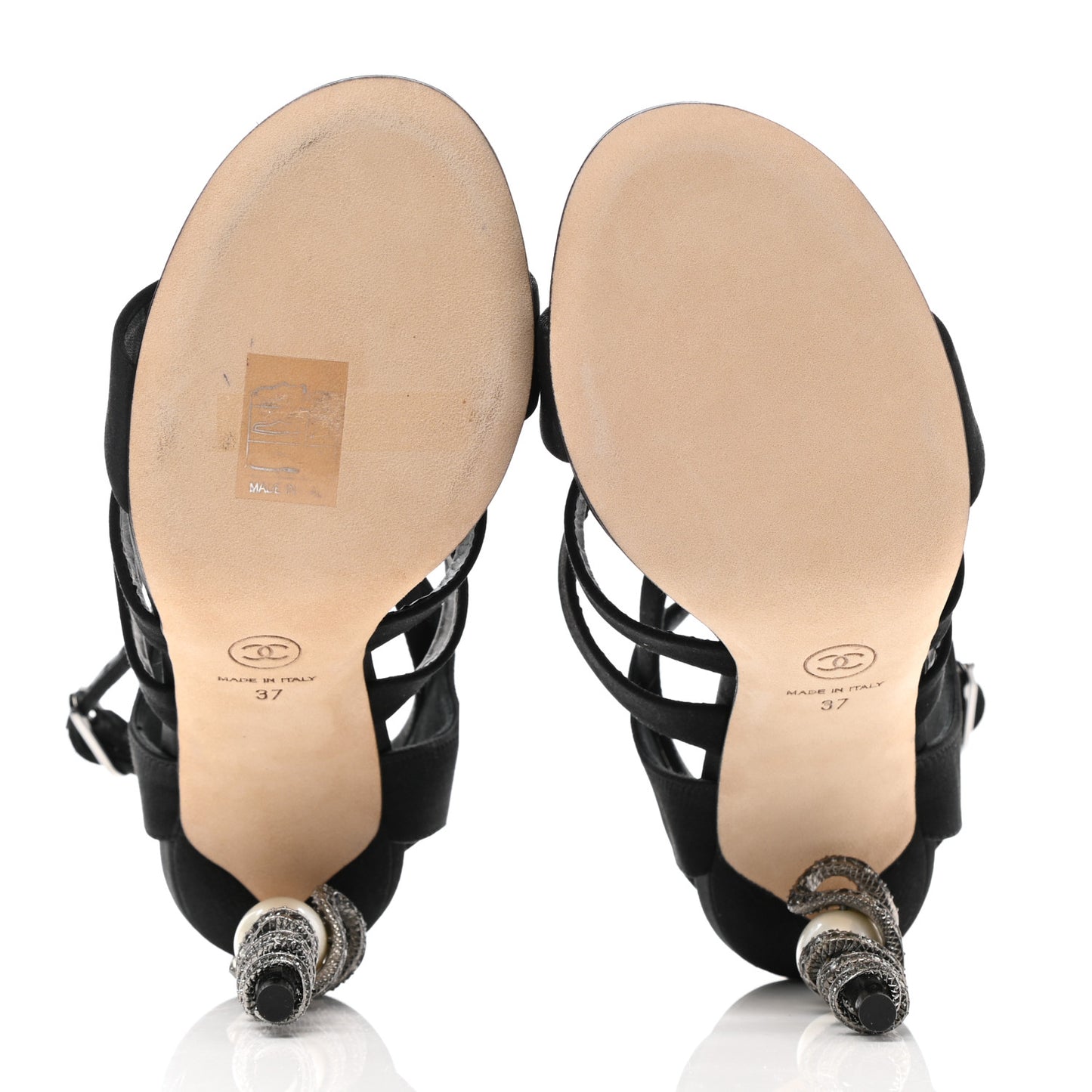 Satin Crystal Snake Sandals 37 Black