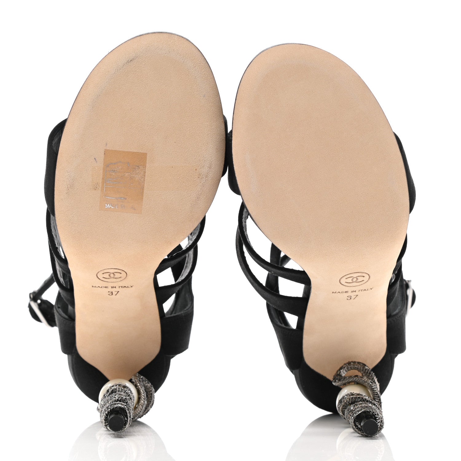 Chanel Satin Crystal Snake Sandals 37 Black 5 of 7