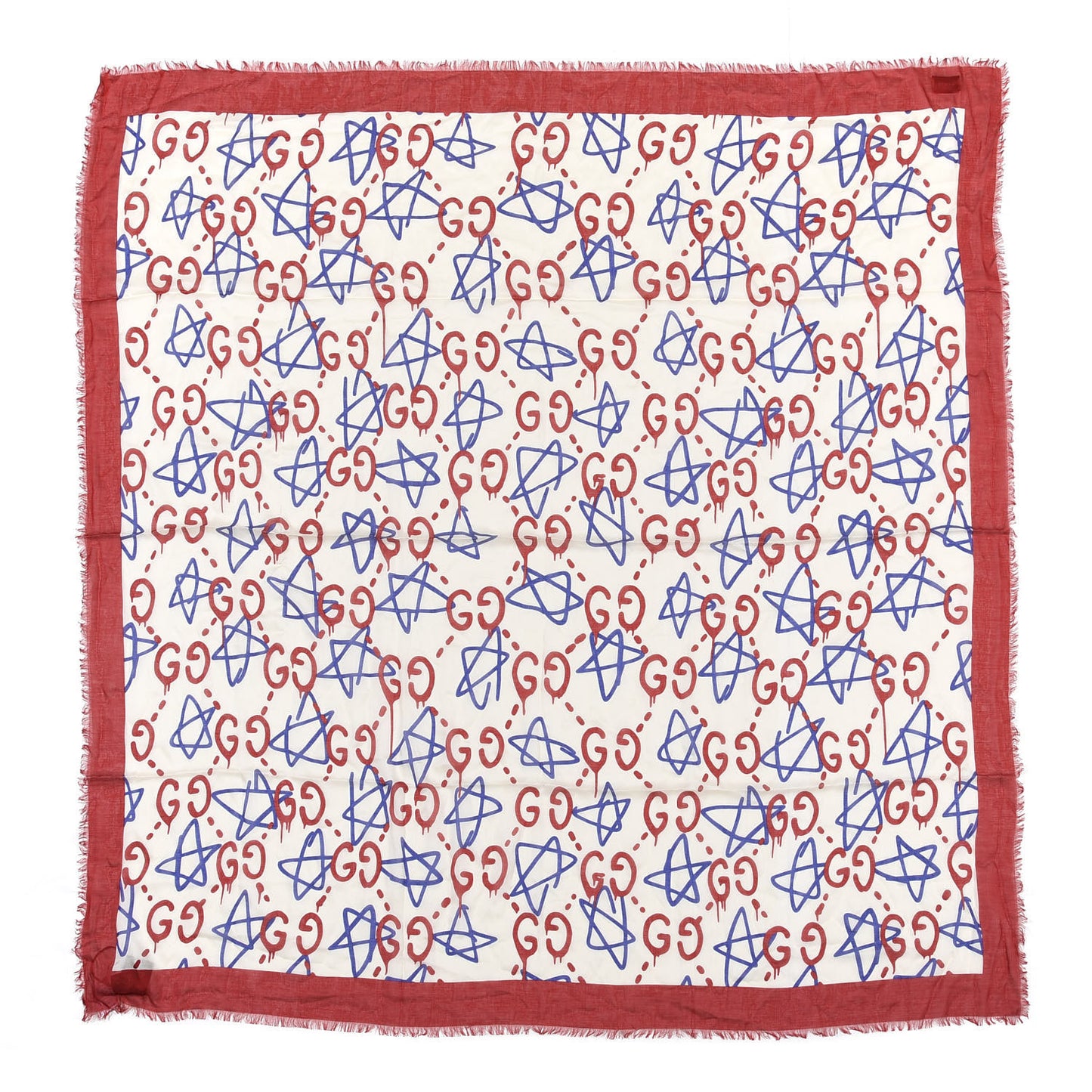 Modal Silk GucciGhost Print Square Scarf White