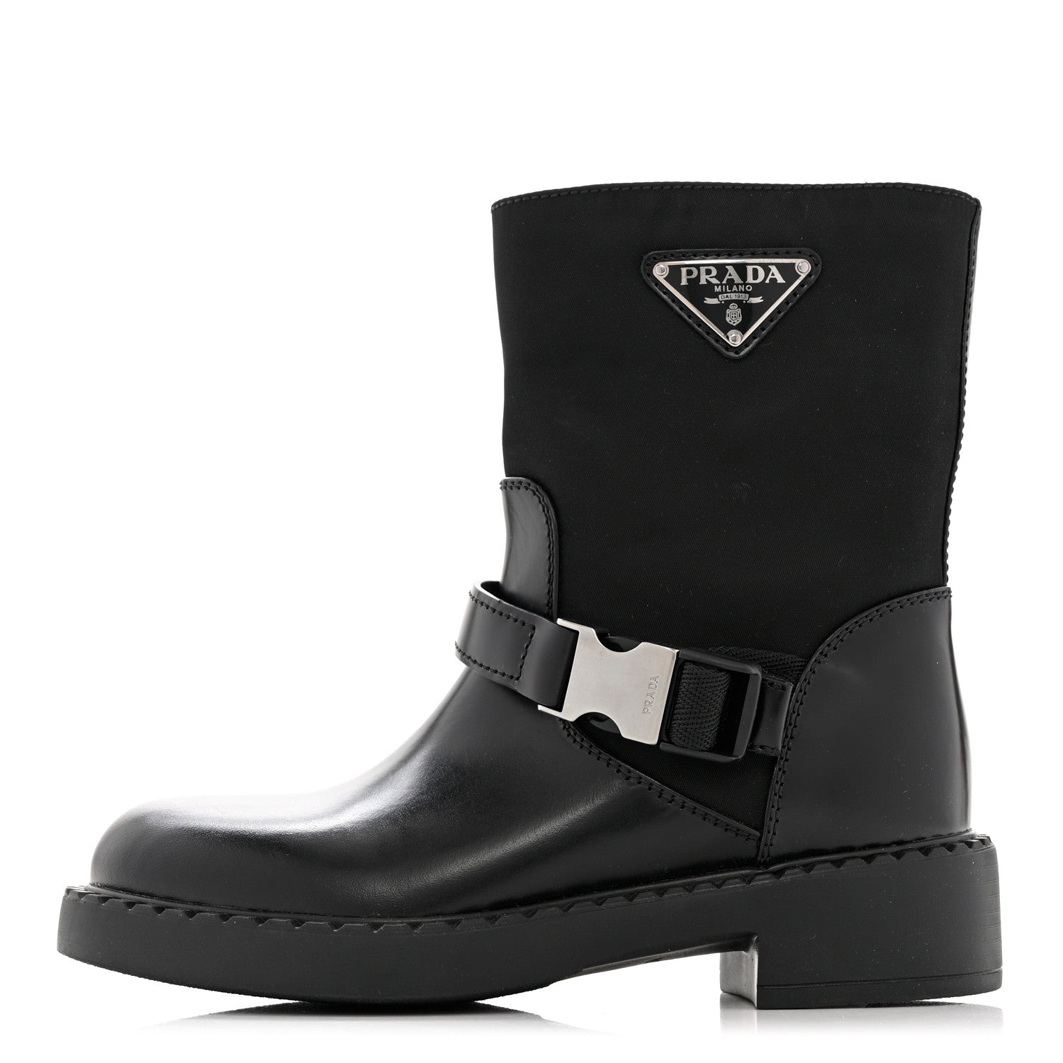 Prada Spazzolato Re-Nylon Metal Triangle Logo Buckled 50mm Biker Boots 35 Black 1 of 10